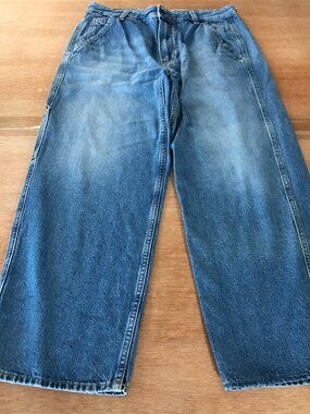 6397 Jeans Women 26 Blue High Rise Pocket Wide Leg Stretch Made in Italy 19079